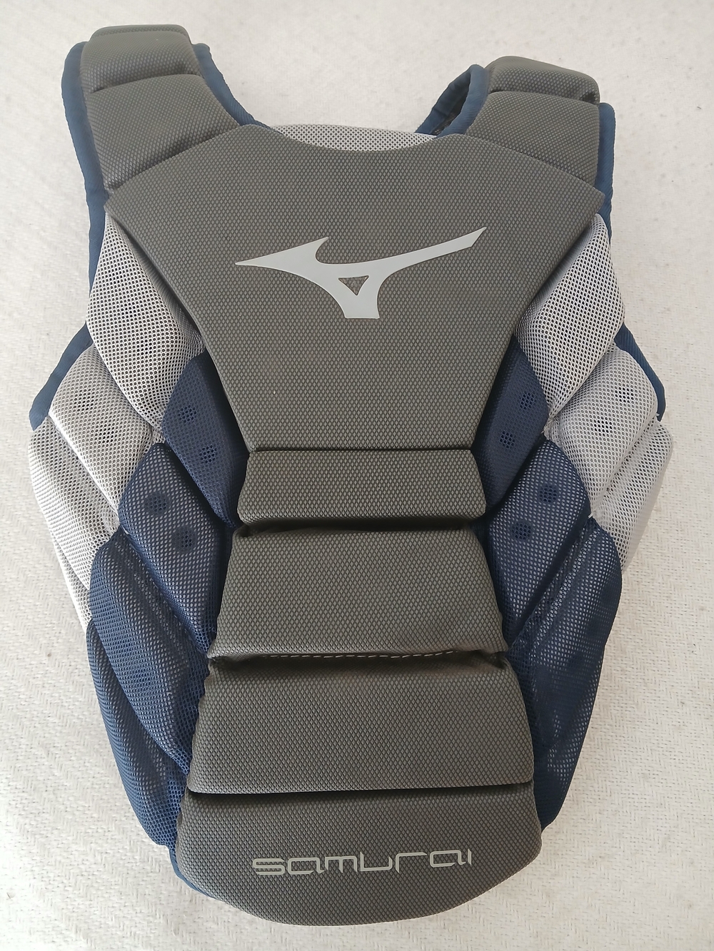 Mizuno Men's Grey & Navy Protective Baseball Chest Guard Adult- Samurai